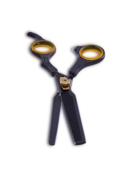 Close-up of Black Hair Thinning Scissors