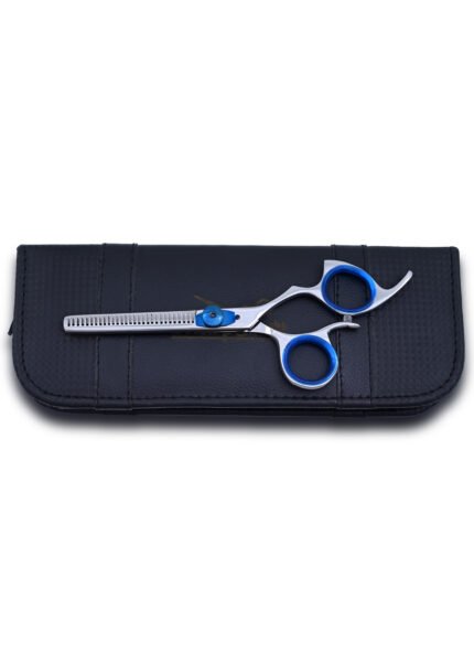 Left side angle view of Silver Hairdressing Thinning Scissors