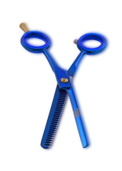 Close-up of Blue Hair Thinner Scissors
