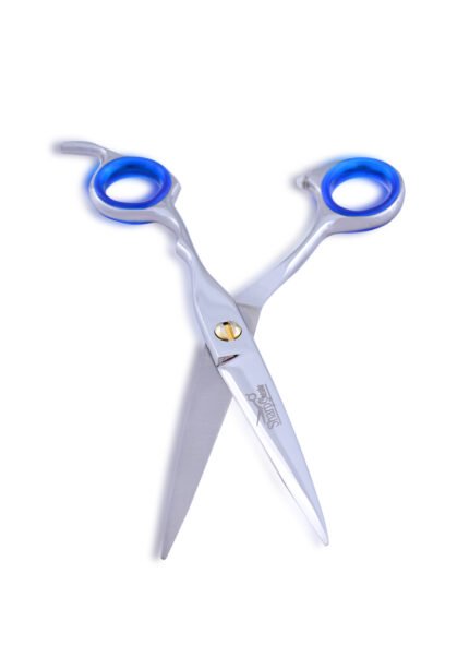 Close-up of the razor-sharp blade of Professional Barber Silver Scissors