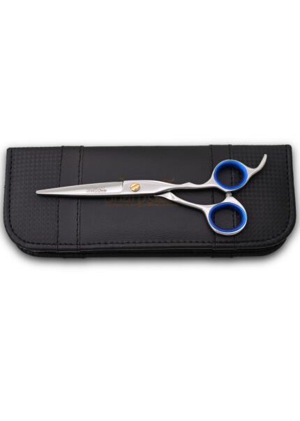 Professional Barber Silver Scissors angled from the left side