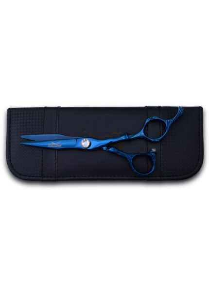 Close-up of the tension adjustable screw on the right side of Blue Hair Cutting Shears