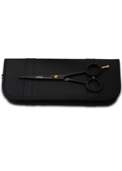 Right Hand Side View of black barber shears for professionals