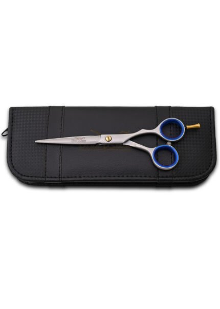 Professional Barber Shears angled to the left side with blades partially open.