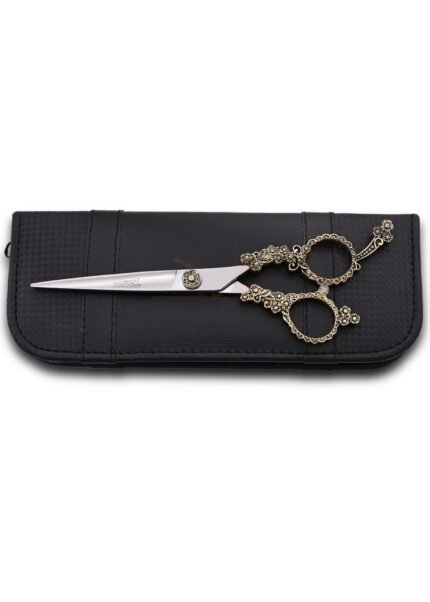 Professional Barber Hair Cutting Scissors angled to the right side with blades partially open.
