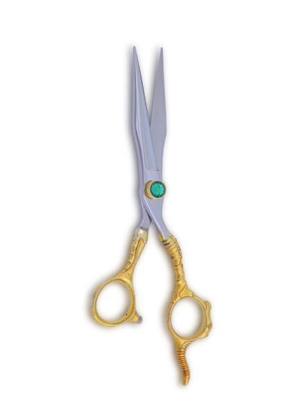 Gold Handle Hair Cutting Scissors displayed with open blades facing towards the camera.