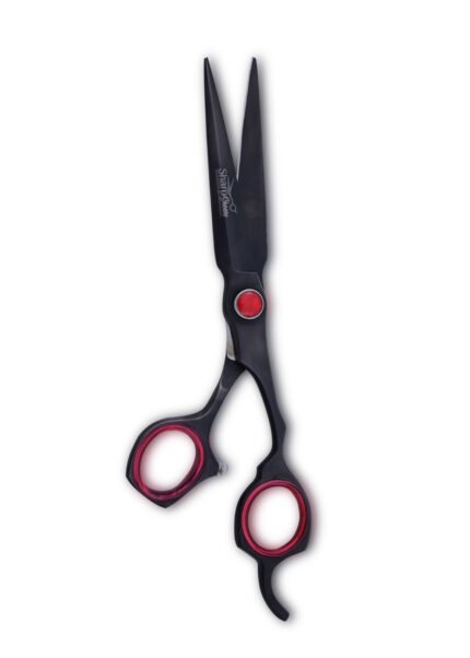 Matte Black Hair Cutting Shears with open blades facing outward