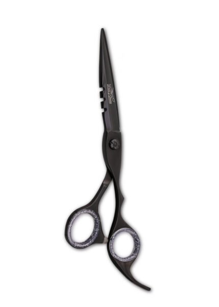 Black Hair Cutting Scissors held vertically with blades facing upward