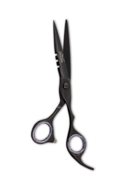 Black Hair Cutting Scissors with open blades facing outward