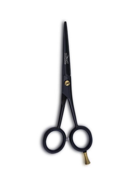 Ceramic Black Hair Cutting Shears held vertically with blades facing upward
