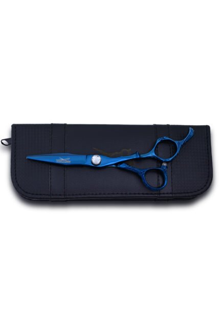 Blue Hair Cutting Shears angled from the left side