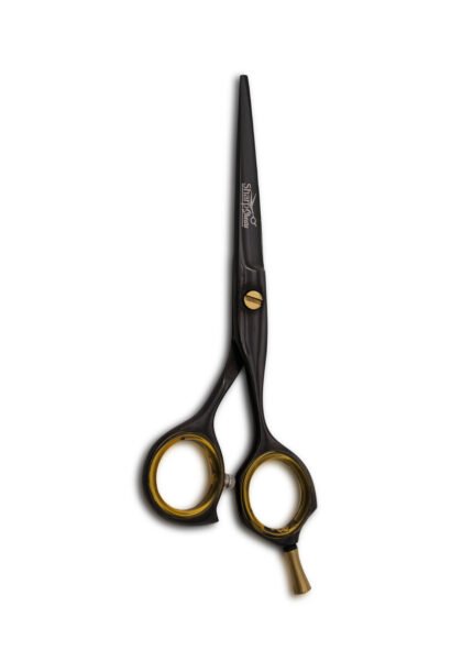Black Hair Cutting Shears held vertically with blades facing upward