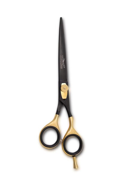 Black Barber Shears held vertically with blades facing upward