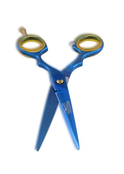 Close-up of the razor-sharp blade of Blue Hair Cutting Scissors