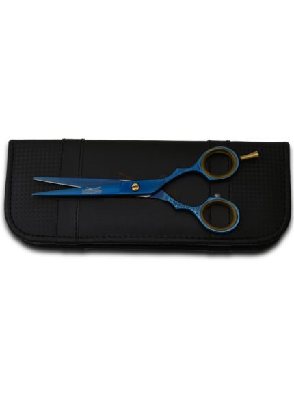 Close-up of the split screw on the right side of Blue Hair Cutting Scissors