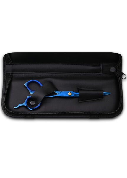 Blue Hair Dresser Scissors angled to the right side with blades partially open.