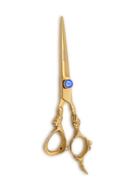 Golden Hair Cutting Scissors positioned vertically with aligned blades.