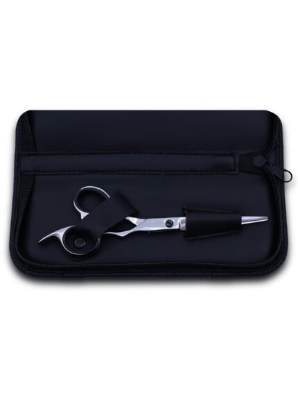 Professional Silver Hair Cutting Shears angled to the right side with blades partially open.