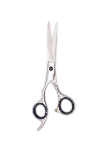 Left-Handed Hair Cutting Shears held vertically with blades facing upward