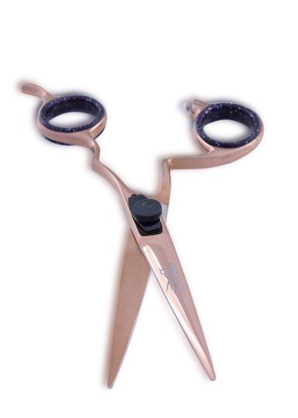 Close-up of the razor-sharp blade of Rose Gold Hair Cutting Shears