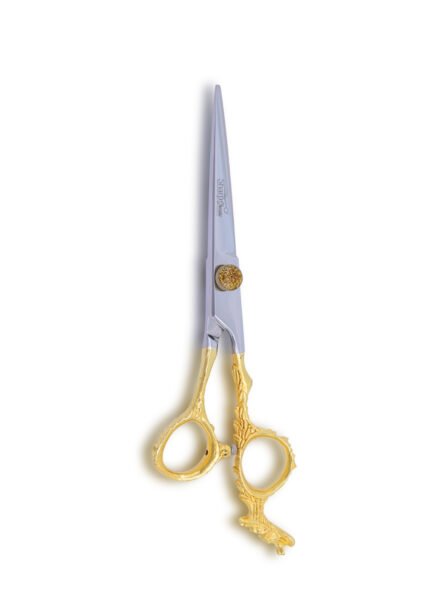 Dragon Handle Hair Cutting Scissors positioned vertically with blades aligned.