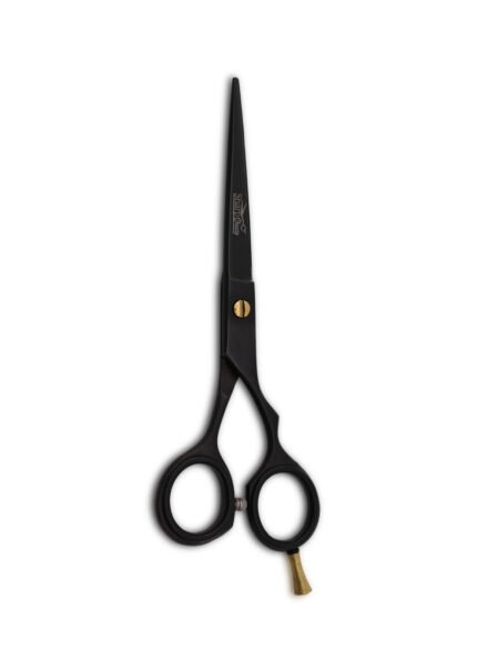 Matte Black Hairdressing Scissors positioned vertically with aligned blades.