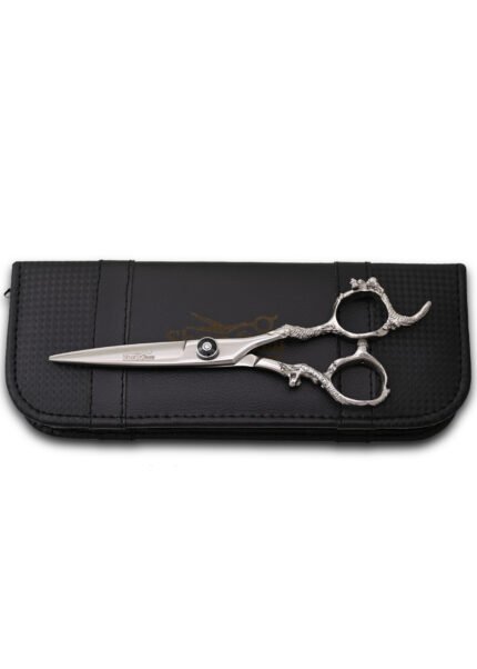 Silver Hair Cutting Shears angled to the left side with blades partially open.