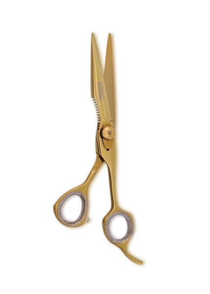 Gold Hair Cutting Scissors with open blades facing outward