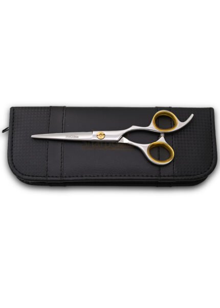 Professional Barber Hair Shears angled to the left side with blades partially open.