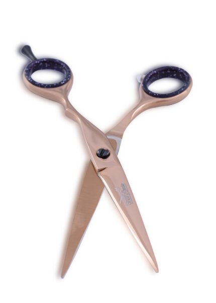 Close-up of the razor-sharp blade of Rose Gold Hair Cutting Scissors