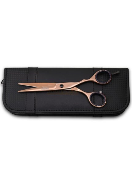 Close-up of the split screw on the right side of Rose Gold Hair Cutting Scissors