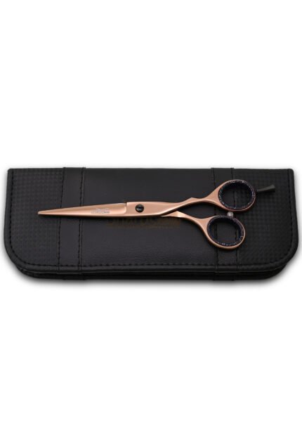 Rose Gold Hair Cutting Scissors angled from the left side