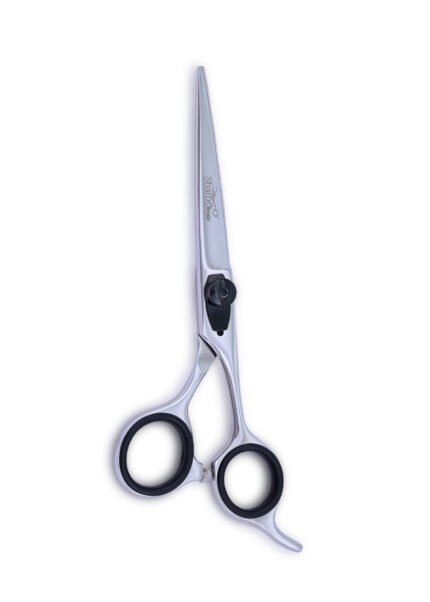 Classic Silver Hair Cutting Shears held vertically with blades facing upward