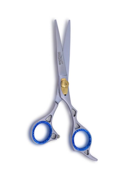Silver Hair Cutting Scissors with open blades facing outward