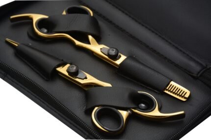 Close-Up of Gold Hair Cutting Scissors Set
