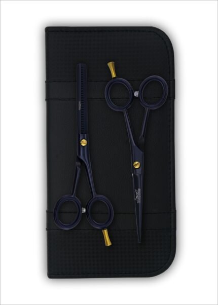 Close-Up of Ceramic Black Barber Shears Set