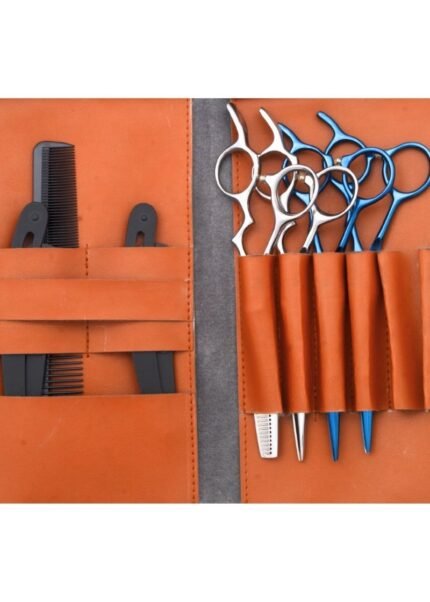 Silver ergonomic barber shears set with adjustable screws and thinning teeth